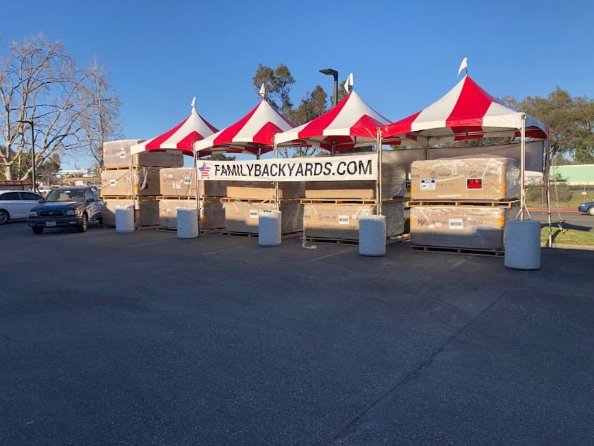 Red and white festival tents