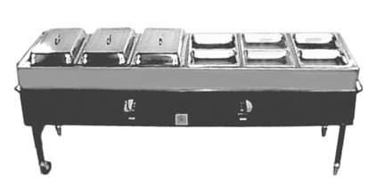 Six-bay steam table for field kitchen meal service